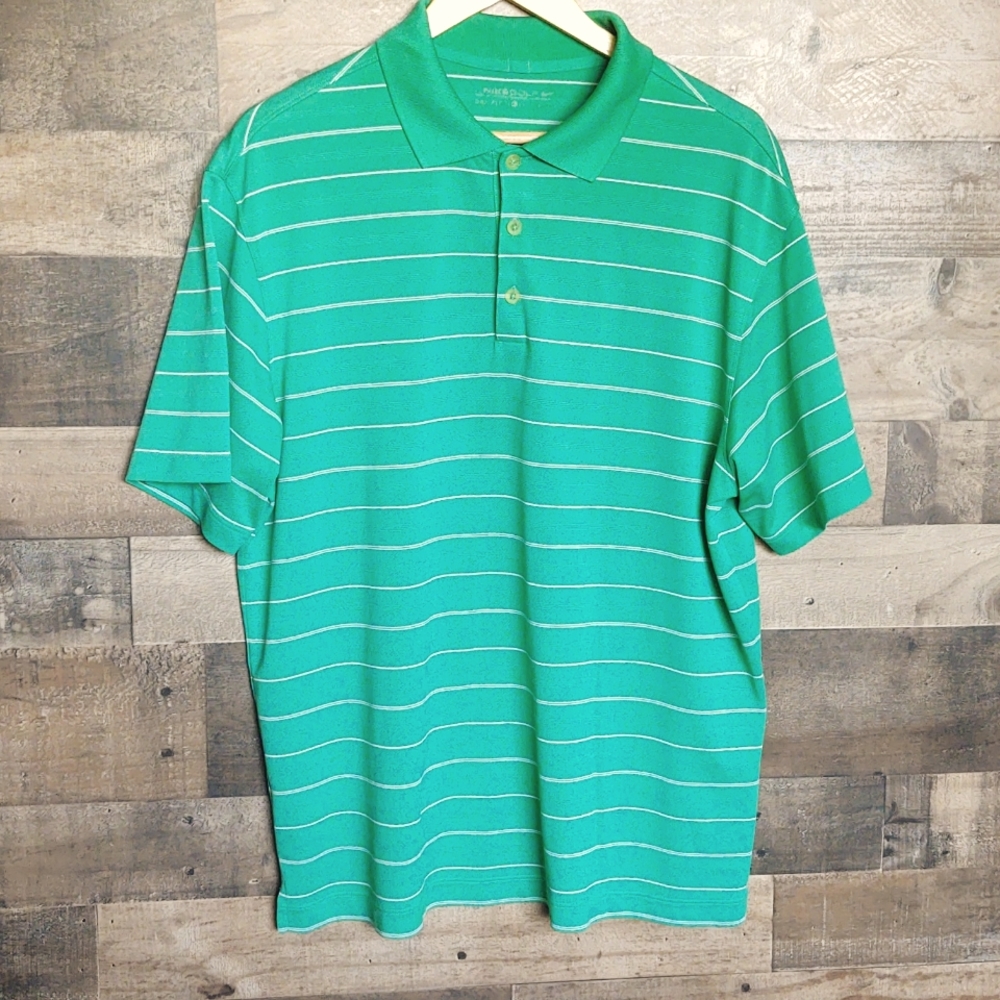 Nike Golf Dri Fit Green and White Striped Shirt sz L Men